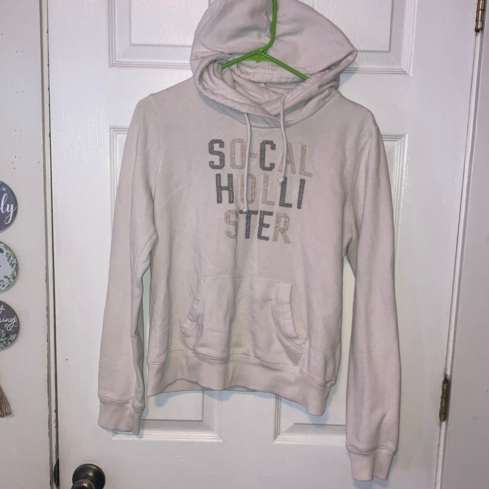 Hollister So-Cal Graphic Hoodie Cream Off-White Pullover Sweatshirt Large